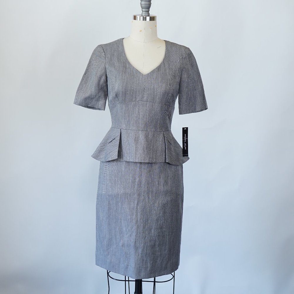 NWT Antonio Melani Dress 0 V Neck Peplum Work Gray